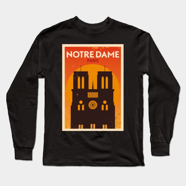 Notre Dame Paris Poster Design Long Sleeve T-Shirt by kursatunsal